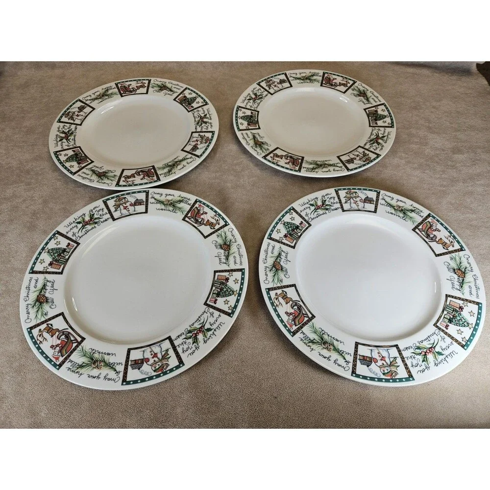 EUC 4 Mikasa HK713 CHRISTMAS WISH Dinner Plates Ultima+ Super Strong Fine China